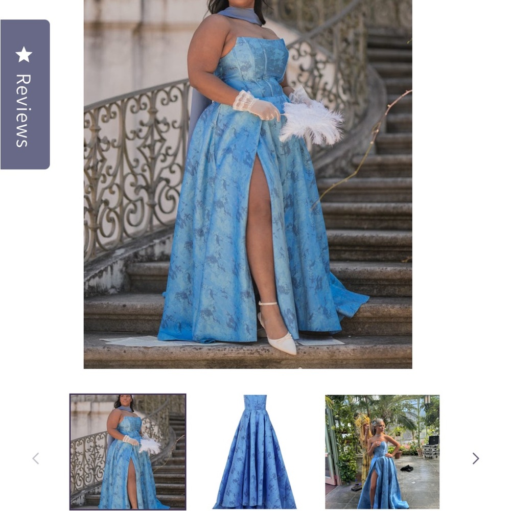 JessaKae Blue Strapless Gown with Slit for Prom